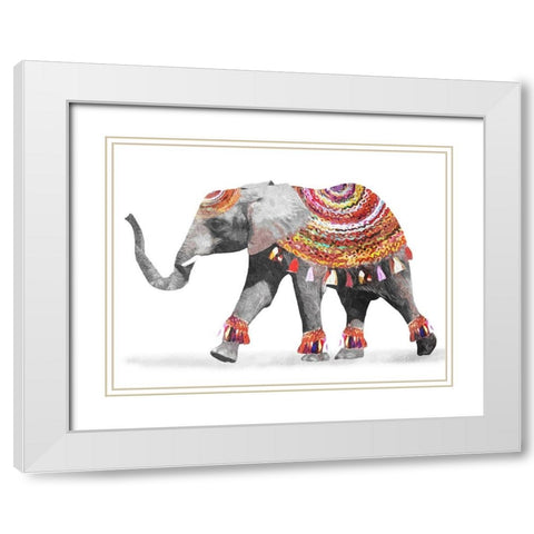 Dressed Elephant White Modern Wood Framed Art Print with Double Matting by Villa, Mlli