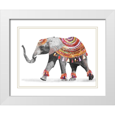 Dressed Elephant White Modern Wood Framed Art Print with Double Matting by Villa, Mlli