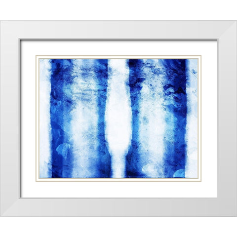 Blue Stripes Mate White Modern Wood Framed Art Print with Double Matting by Villa, Mlli