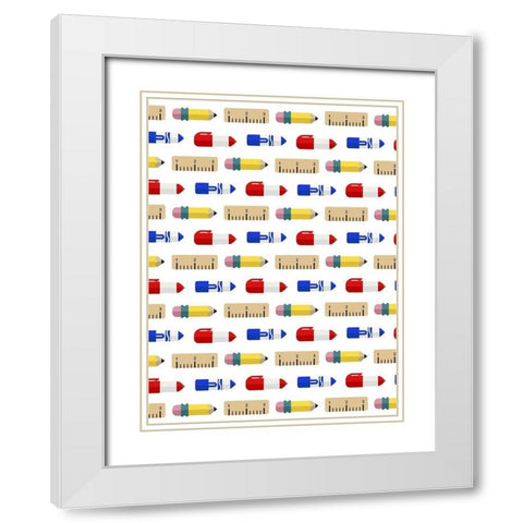School Supply Pattern White Modern Wood Framed Art Print with Double Matting by Villa, Mlli