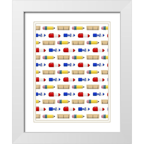 School Supply Pattern White Modern Wood Framed Art Print with Double Matting by Villa, Mlli