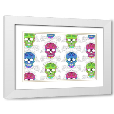 Bright Skulls White Modern Wood Framed Art Print with Double Matting by Villa, Mlli