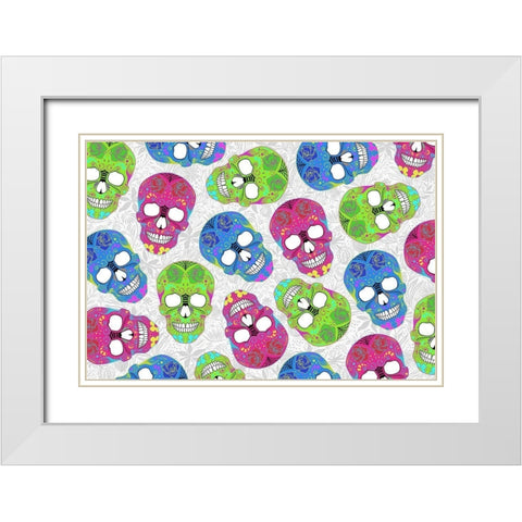 Fun Skulls White Modern Wood Framed Art Print with Double Matting by Villa, Mlli