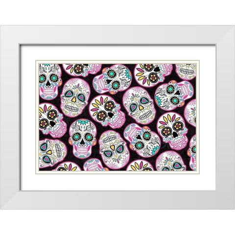 Pink Skulls White Modern Wood Framed Art Print with Double Matting by Villa, Mlli