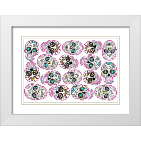 Pink Skulls White Back White Modern Wood Framed Art Print with Double Matting by Villa, Mlli
