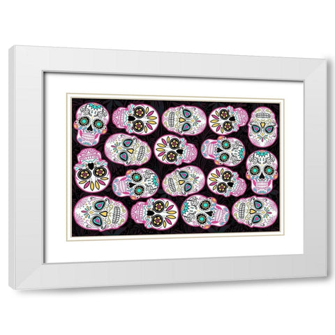 Pink Skulls Black Back White Modern Wood Framed Art Print with Double Matting by Villa, Mlli