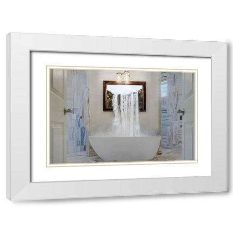Waterfall In The Bath White Modern Wood Framed Art Print with Double Matting by Villa, Mlli