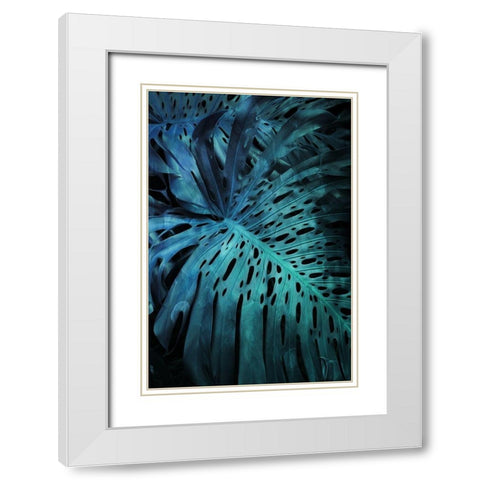 Teal Night Foliage White Modern Wood Framed Art Print with Double Matting by Villa, Milli
