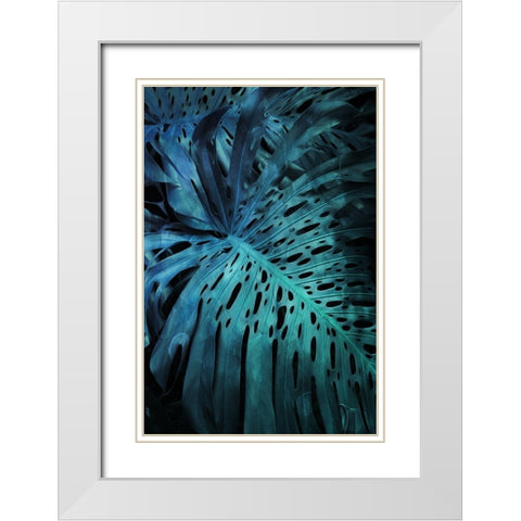 Teal Night Foliage White Modern Wood Framed Art Print with Double Matting by Villa, Milli