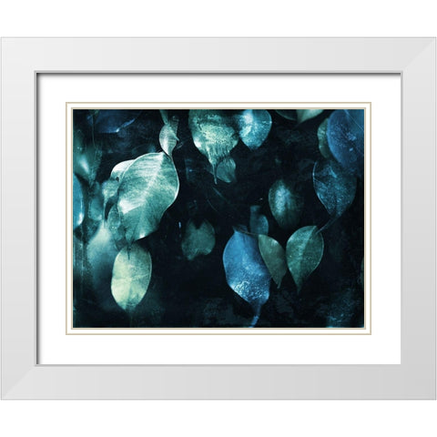 Teal Hanging Leaves White Modern Wood Framed Art Print with Double Matting by Villa, Milli