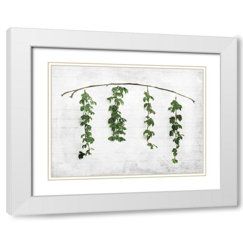 Hanging Leaves On Wall White Modern Wood Framed Art Print with Double Matting by Villa, Mlli