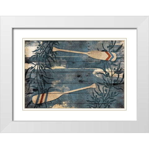 Blue Wall Oars White Modern Wood Framed Art Print with Double Matting by Villa, Mlli