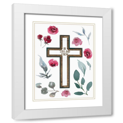 Be Still Cross White Modern Wood Framed Art Print with Double Matting by Villa, Mlli