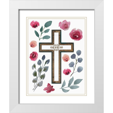 Follow Your Heart Cross White Modern Wood Framed Art Print with Double Matting by Villa, Mlli