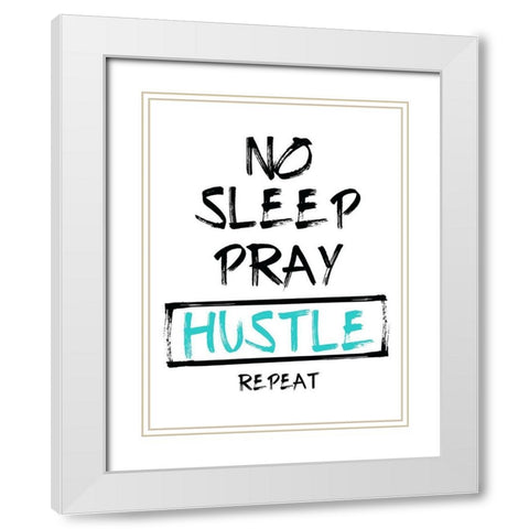No Sleep Teal White Modern Wood Framed Art Print with Double Matting by Villa, Mlli
