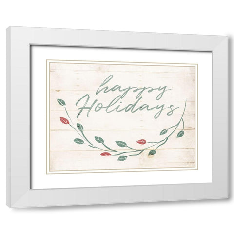 Happy Holidays Leaves White Modern Wood Framed Art Print with Double Matting by Villa, Mlli