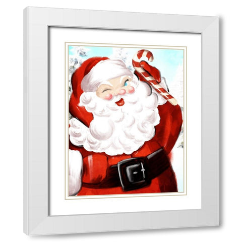 Santa Candy Cane White Modern Wood Framed Art Print with Double Matting by Villa, Mlli