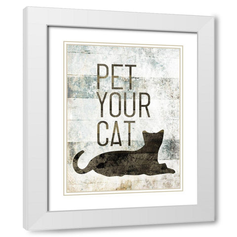 Pet Your Cat White Modern Wood Framed Art Print with Double Matting by Villa, Mlli