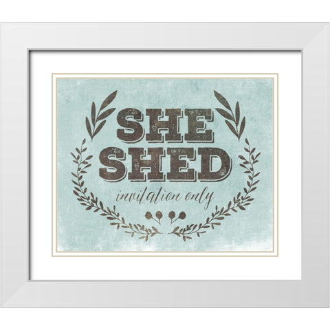 She Shed Teal White Modern Wood Framed Art Print with Double Matting by Villa, Mlli