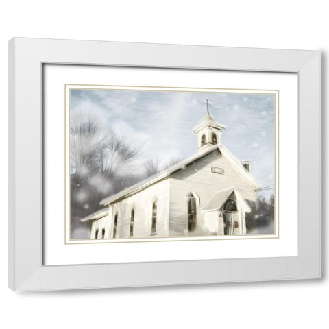 Church Snow Day White Modern Wood Framed Art Print with Double Matting by Villa, Mlli