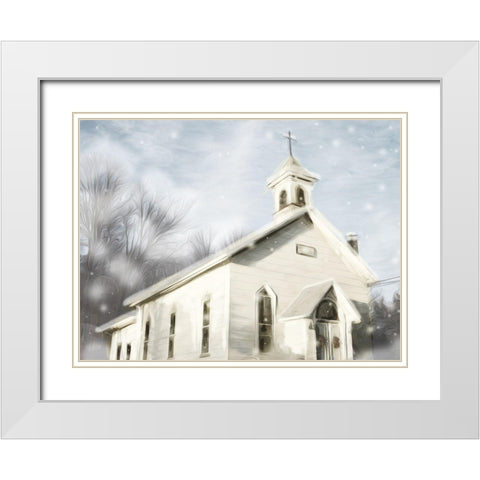 Church Snow Day White Modern Wood Framed Art Print with Double Matting by Villa, Mlli