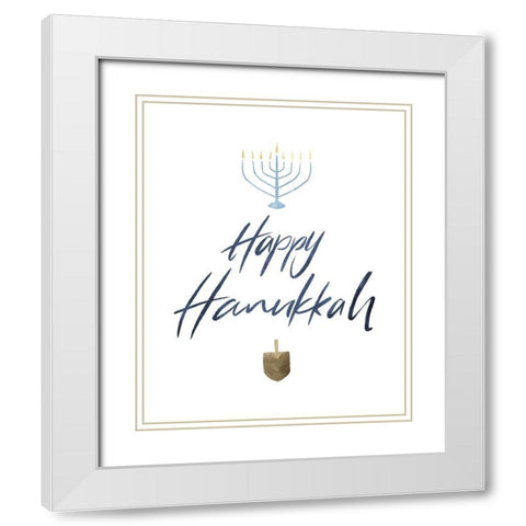 Happy Hanukkah White Modern Wood Framed Art Print with Double Matting by Villa, Milli