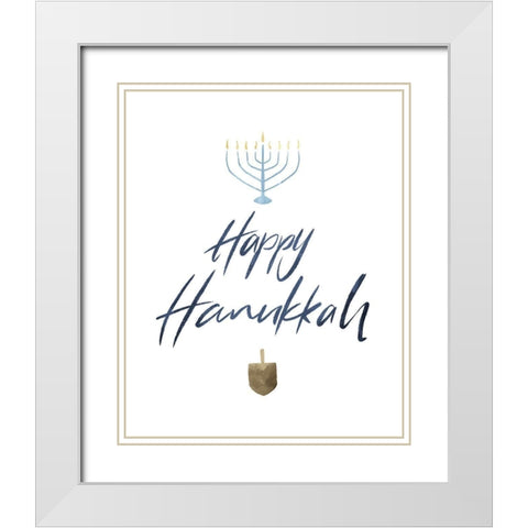 Happy Hanukkah White Modern Wood Framed Art Print with Double Matting by Villa, Milli