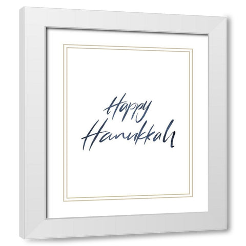 Happy Hanukkah Word White Modern Wood Framed Art Print with Double Matting by Villa, Milli