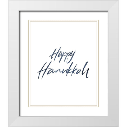 Happy Hanukkah Word White Modern Wood Framed Art Print with Double Matting by Villa, Milli