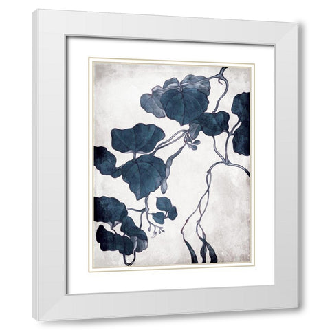 Blue Hanging Leaves 1 White Modern Wood Framed Art Print with Double Matting by Villa, Milli