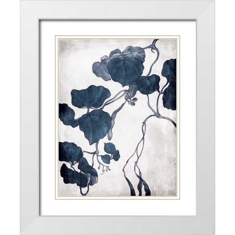 Blue Hanging Leaves 1 White Modern Wood Framed Art Print with Double Matting by Villa, Milli