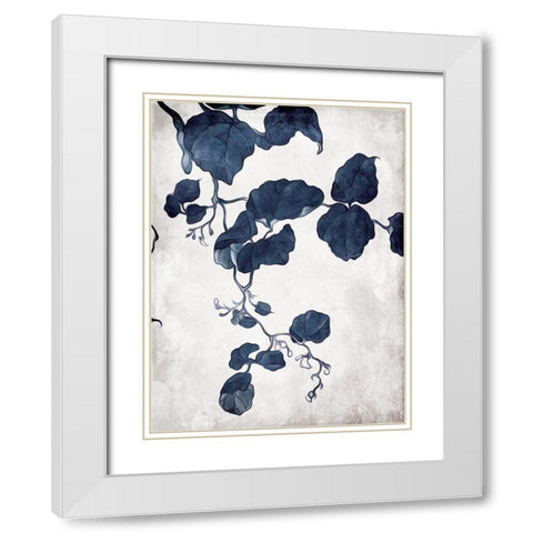Blue Hanging Leaves 2 White Modern Wood Framed Art Print with Double Matting by Villa, Milli