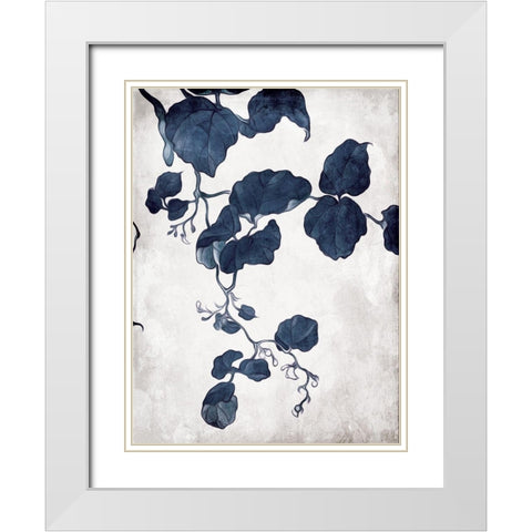 Blue Hanging Leaves 2 White Modern Wood Framed Art Print with Double Matting by Villa, Milli