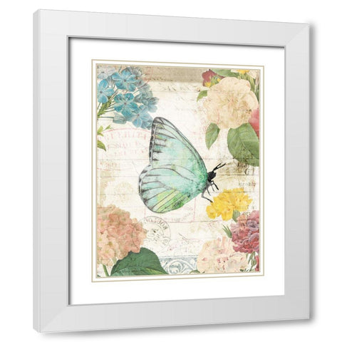Butterfly Flowers White Modern Wood Framed Art Print with Double Matting by Villa, Milli