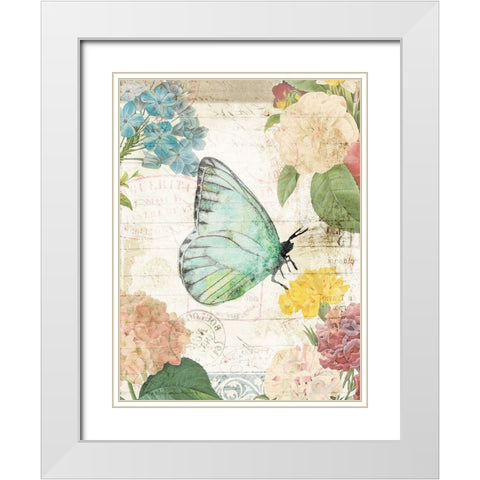 Butterfly Flowers White Modern Wood Framed Art Print with Double Matting by Villa, Milli