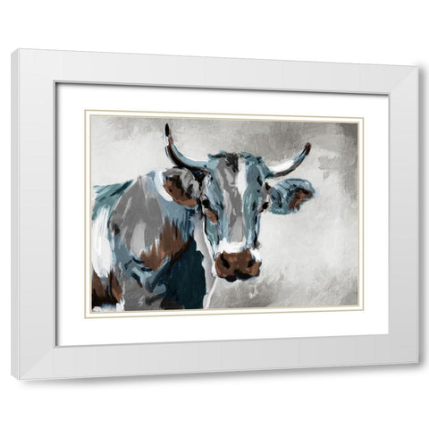 Cow Looking White Modern Wood Framed Art Print with Double Matting by Villa, Milli