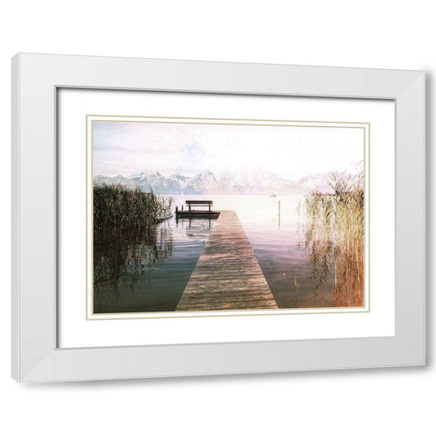 Dock To The Mountain White Modern Wood Framed Art Print with Double Matting by Villa, Milli