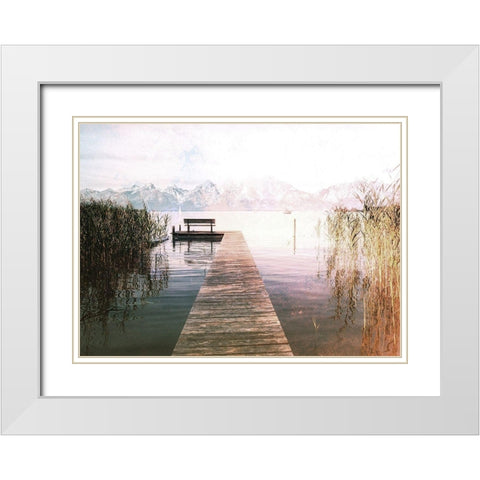 Dock To The Mountain White Modern Wood Framed Art Print with Double Matting by Villa, Milli