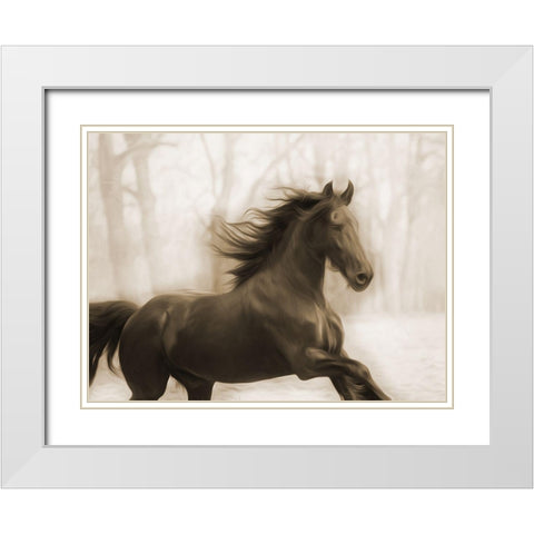Horse In The Wind White Modern Wood Framed Art Print with Double Matting by Villa, Milli