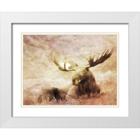 Moose Relaxing White Modern Wood Framed Art Print with Double Matting by Villa, Milli
