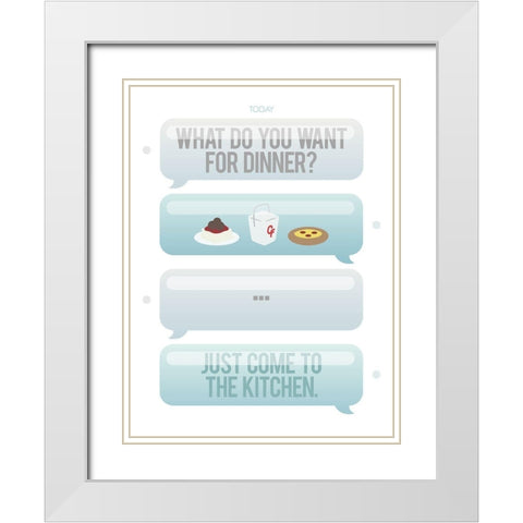 Texting For Dinner White Modern Wood Framed Art Print with Double Matting by Villa, Milli