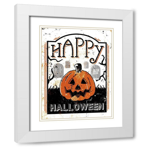 Happy Cemetery Pumpkin White Modern Wood Framed Art Print with Double Matting by Villa, Milli