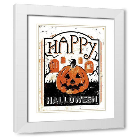 Happy Pumpkin White Modern Wood Framed Art Print with Double Matting by Villa, Milli
