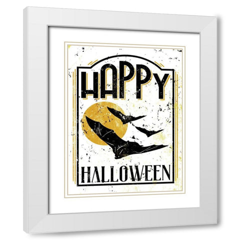 Happy Bat Orange White Modern Wood Framed Art Print with Double Matting by Villa, Milli