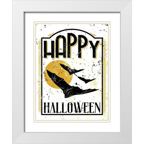 Happy Bat Orange White Modern Wood Framed Art Print with Double Matting by Villa, Milli