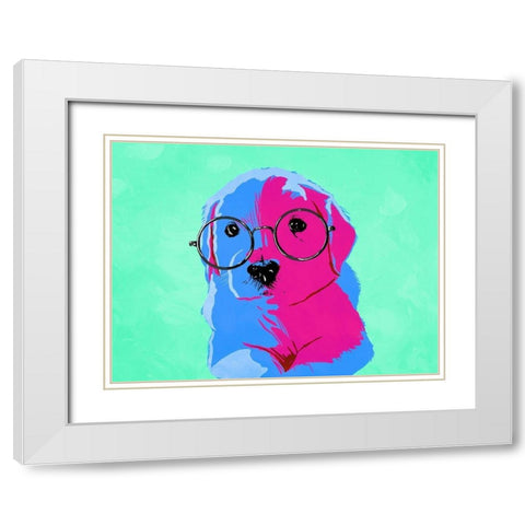 Puppy Eyes V3 White Modern Wood Framed Art Print with Double Matting by Villa, Milli