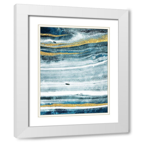 Gold Teal Flow White Modern Wood Framed Art Print with Double Matting by Villa, Milli