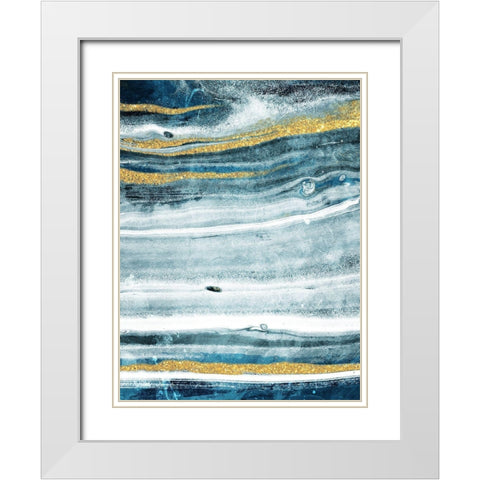 Gold Teal Flow White Modern Wood Framed Art Print with Double Matting by Villa, Milli