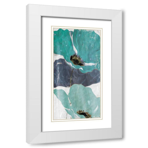 Floral Teal Blue Three White Modern Wood Framed Art Print with Double Matting by Villa, Milli