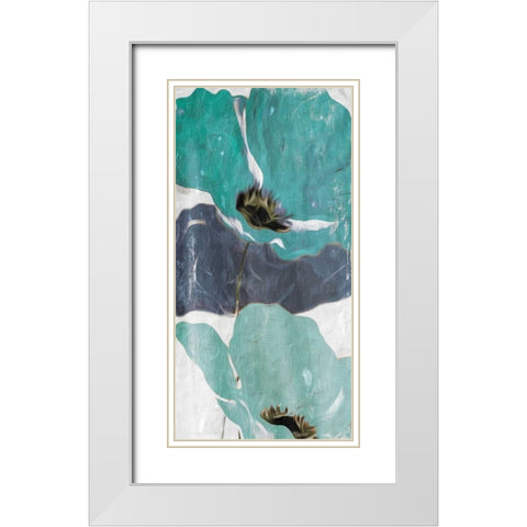 Floral Teal Blue Three White Modern Wood Framed Art Print with Double Matting by Villa, Milli